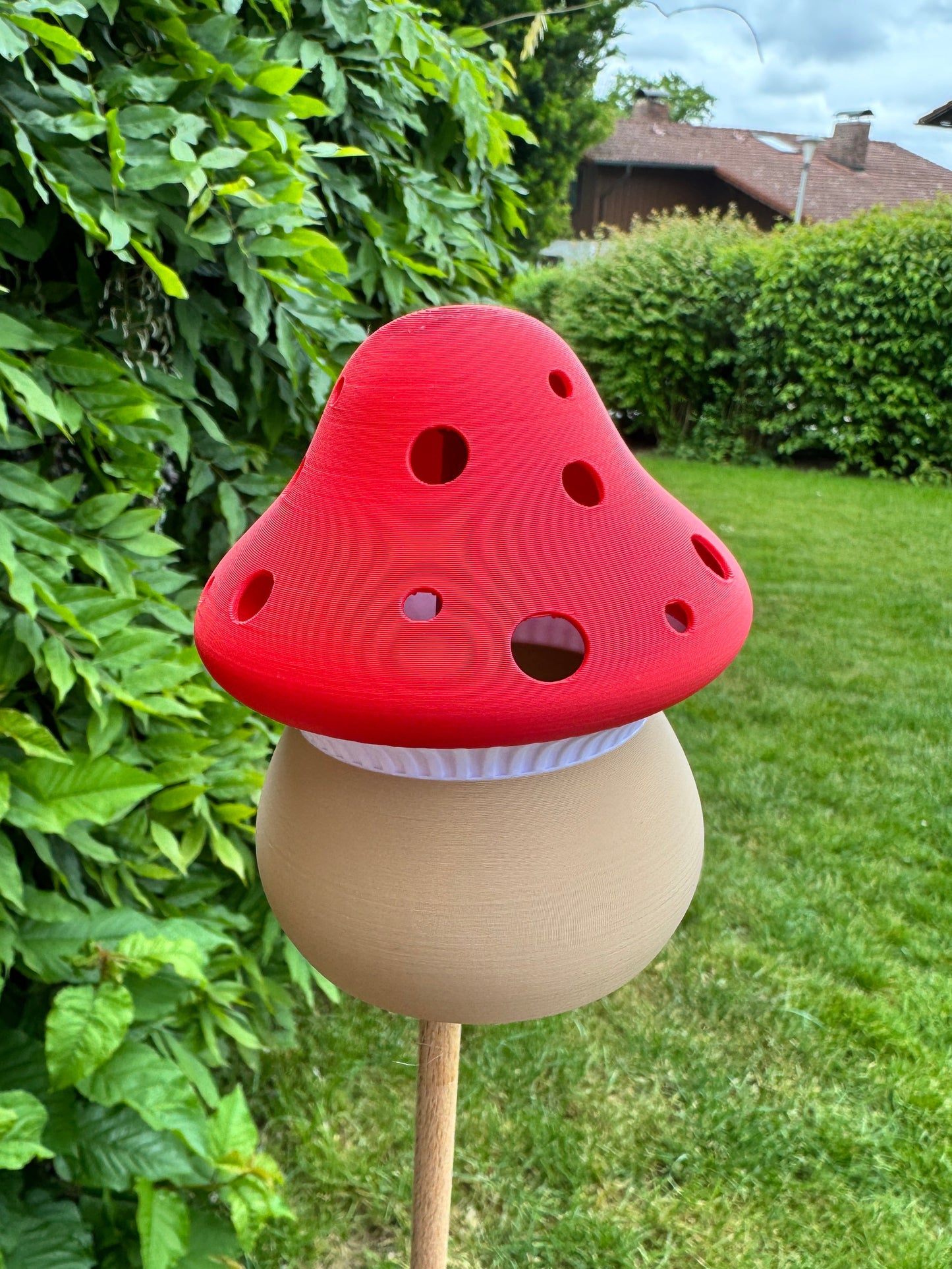 Pilz Gartenstecker | 2er Set | LED Teelicht Deko | Fairy Garden | 3D Druck Gartendeko | Braunkappe | Schwammerl | Fliegenpilz