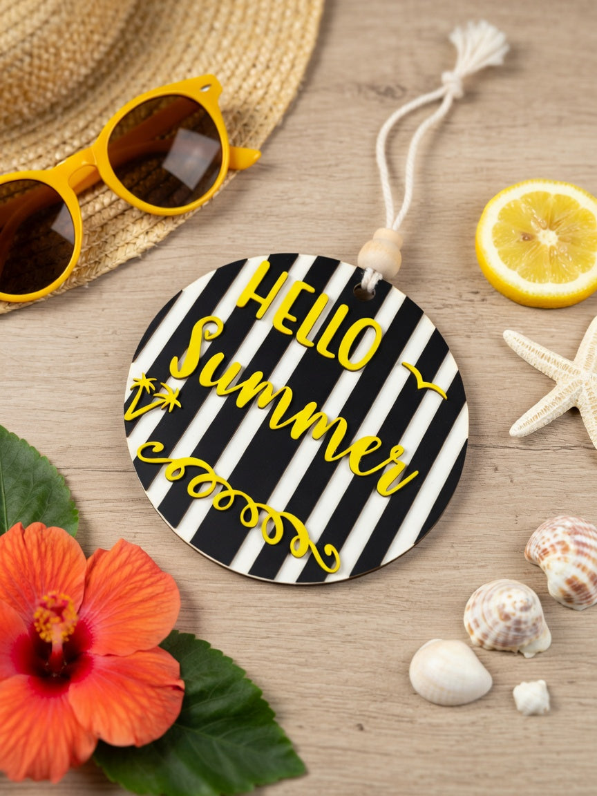 ☀️ Hello Summer – Modernes Hängeschild | Sommerliche Wanddeko | 3D-Druck aus PLA | Handmade by Fräulein Farbklecks