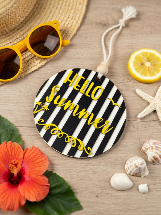 ☀️ Hello Summer – Modernes Hängeschild | Sommerliche Wanddeko | 3D-Druck aus PLA | Handmade by Fräulein Farbklecks