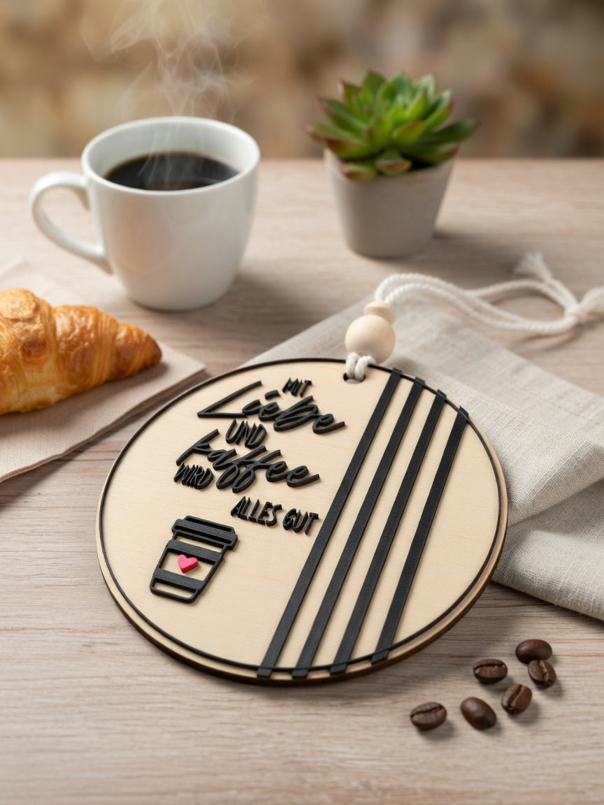 Deko - Schild - Mit Liebe und Kaffee wird alles gut!