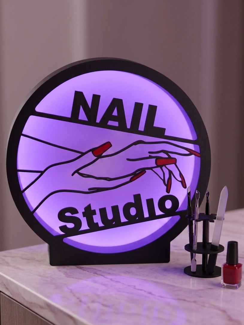 3D-Druck Leuchtrahmen „Nagel Studio“ – Elegante Tisch- & Tresen-Deko für Nail-Lounges (Ohne Beleuchtung)