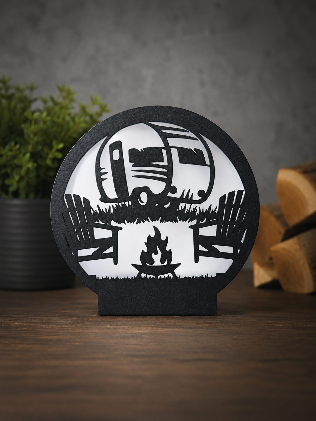3D Leuchtrahmen Wohnwagen Deko I Camping Geschenk Wohnmpbil Silhouette I Lichtrahmen Aufsteller