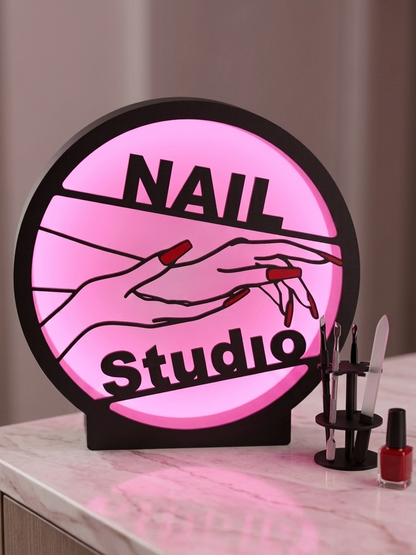 3D-Druck Leuchtrahmen „Nagel Studio“ – Elegante Tisch- & Tresen-Deko für Nail-Lounges (Ohne Beleuchtung)