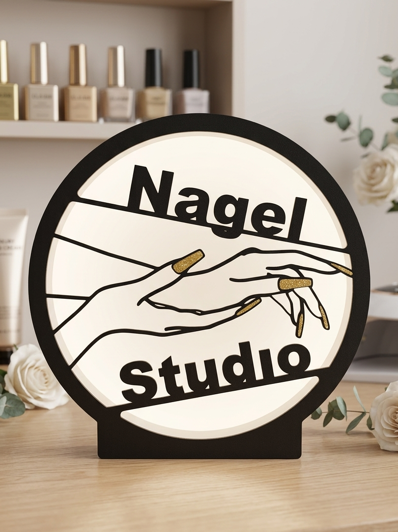 3D-Druck Leuchtrahmen „Nagel Studio“ – Elegante Tisch- & Tresen-Deko für Nail-Lounges (Ohne Beleuchtung)