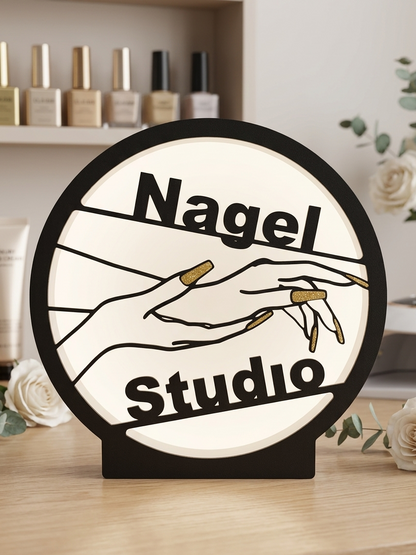 3D-Druck Leuchtrahmen „Nagel Studio“ – Elegante Tisch- & Tresen-Deko für Nail-Lounges (Ohne Beleuchtung)