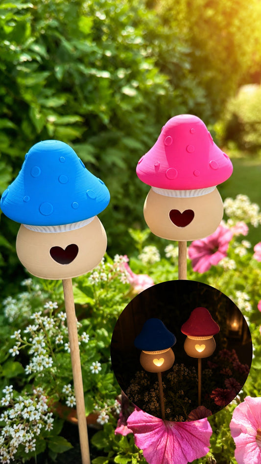 Zauberhafte Gartenstecker im Pilzdesign! 2er Set pink und blau
