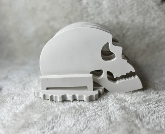 💀☕ Totenkopf-Untersetzer-Set (4er-Set mit Ständer)