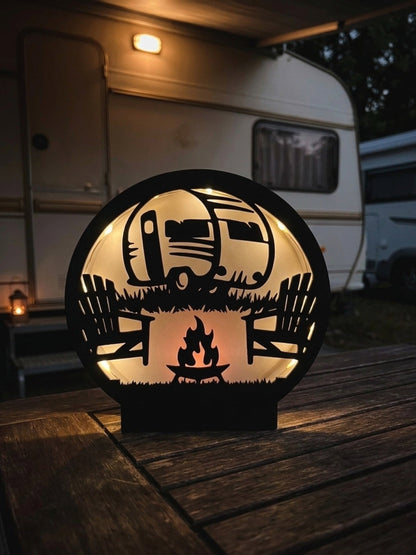 3D Leuchtrahmen Wohnwagen Deko I Camping Geschenk Wohnmpbil Silhouette I Lichtrahmen Aufsteller